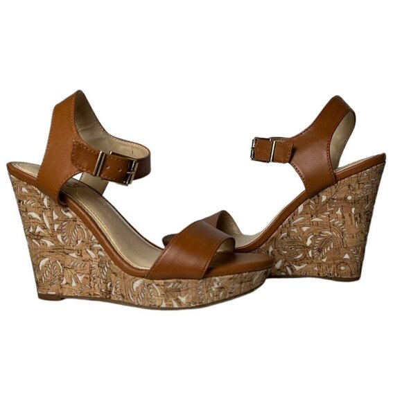 Jessica Simpson Cork Cut Out Wedge with Brown Ankle Strap - EUC - Picture 1 of 7